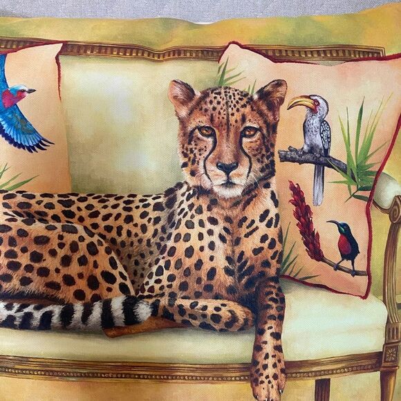 Cheetah and Birds Decorative Pillow - Picture 2 of 4